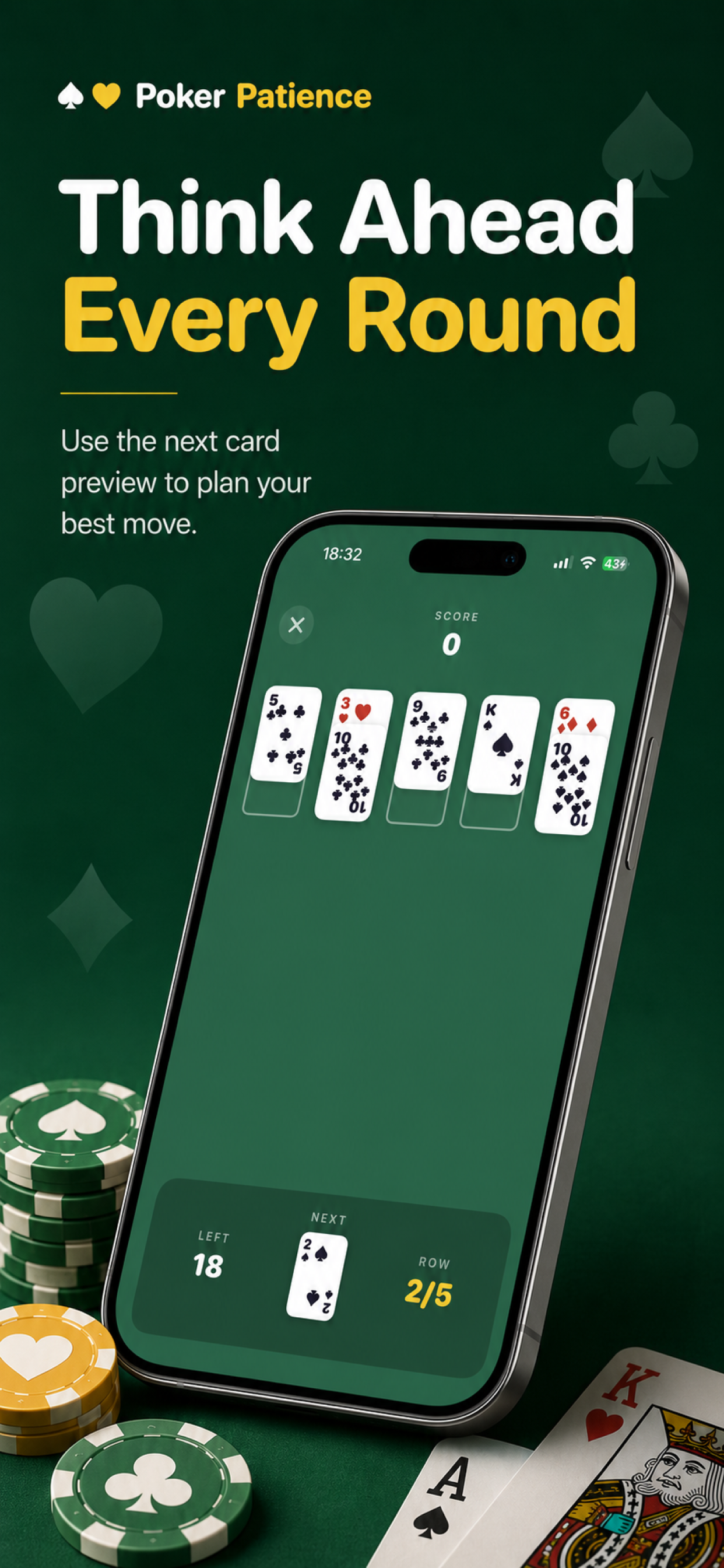 Poker Patience Classic screenshot: Think Ahead Every Round